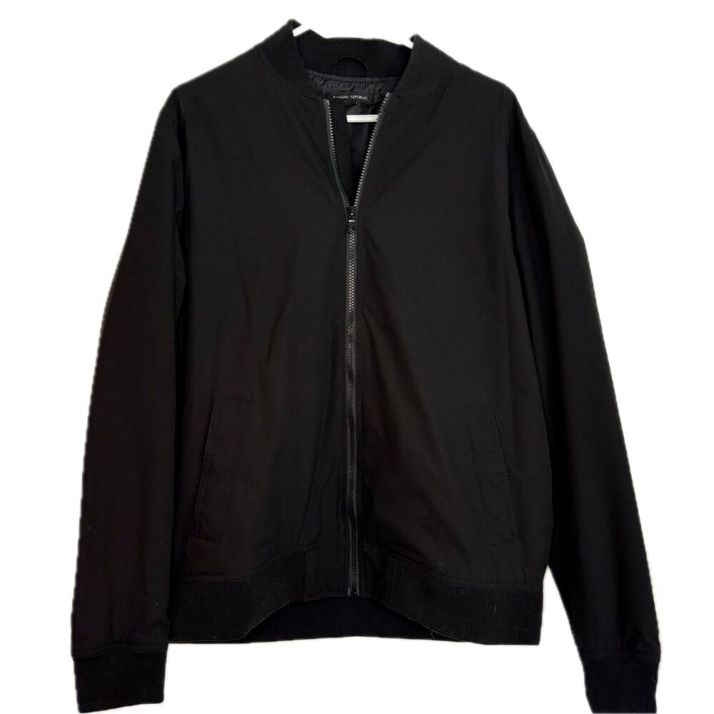 Banana Republic Men's L Black Water-Resistant Bomber Jacket Full Zip Tech Shell